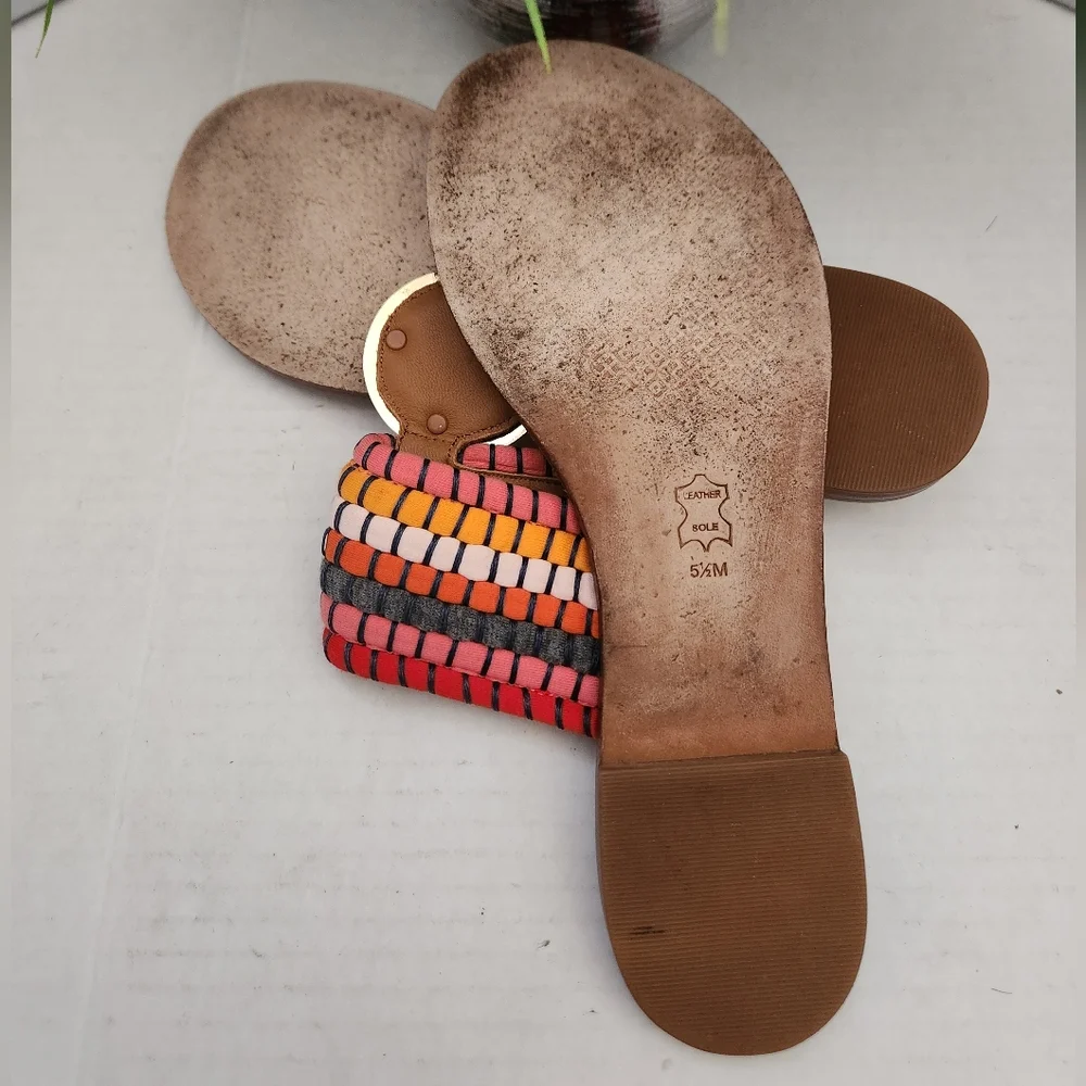 Tory Burch Patos Red Gold Disk Sz 5.5M Women's Multicolor Sandals Slippers Flats